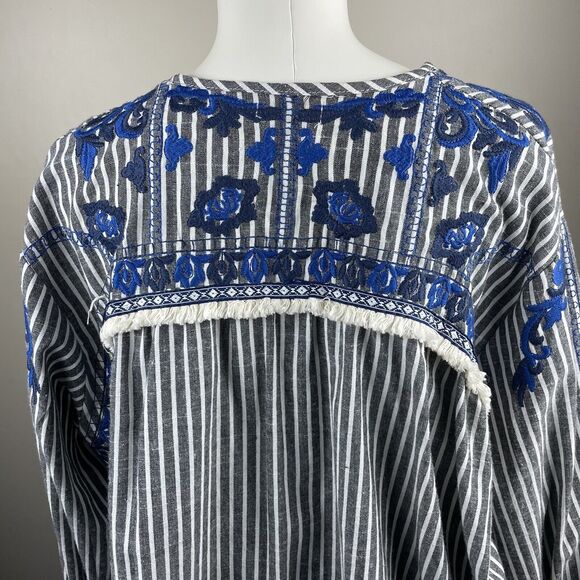 Velzera Boho Floral Embroidery Striped Open Jacket Top Oversized Bohemian - Picture 7 of 11